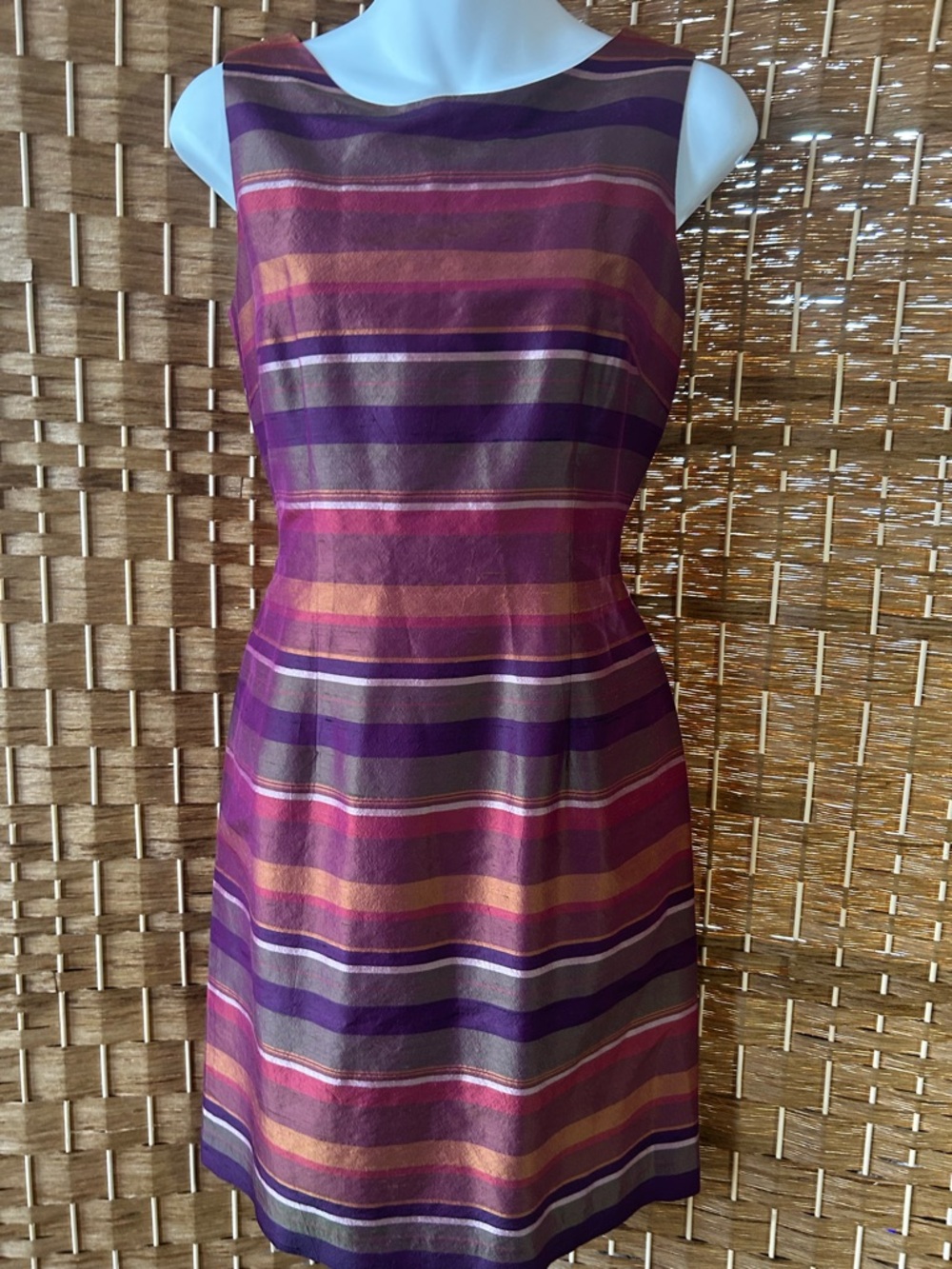 Talbots 100% Silk Striped Sheath Dress Size 4 Purple Career Lined